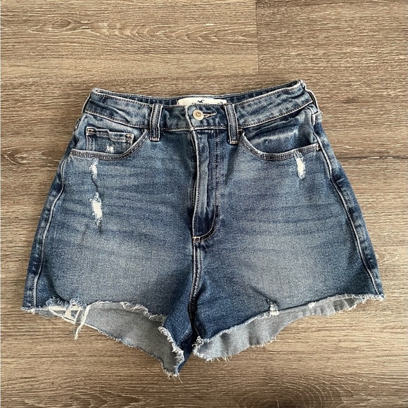 Hollister Blue Jean Shorts Distressed Frayed Hem - Picture 1 of 5